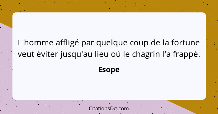 L'homme affligé par quelque coup de la fortune veut éviter jusqu'au lieu où le chagrin l'a frappé.... - Esope