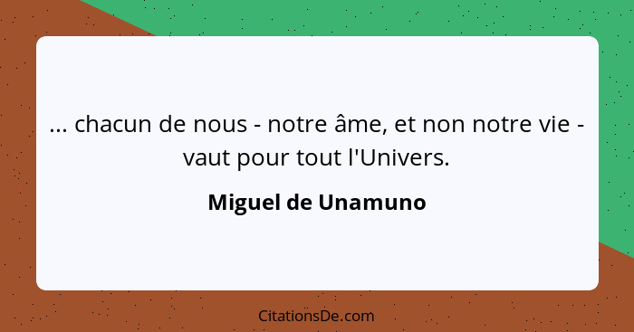 ... chacun de nous - notre âme, et non notre vie - vaut pour tout l'Univers.... - Miguel de Unamuno