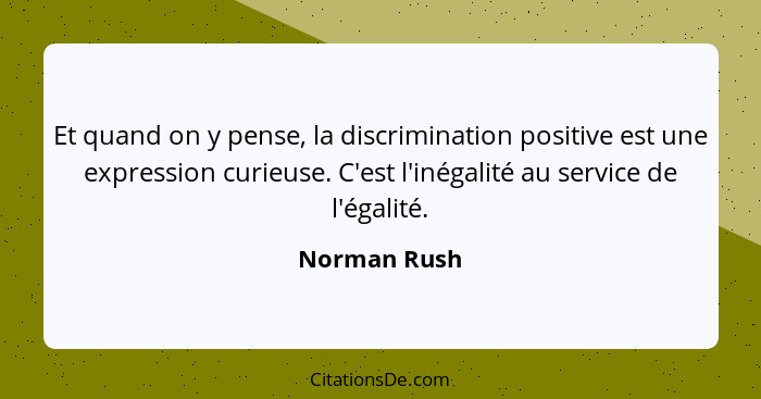 Et quand on y pense, la discrimination positive est une expression curieuse. C'est l'inégalité au service de l'égalité.... - Norman Rush