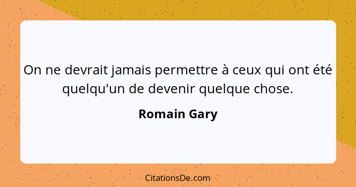 On ne devrait jamais permettre à ceux qui ont été quelqu'un de devenir quelque chose.... - Romain Gary