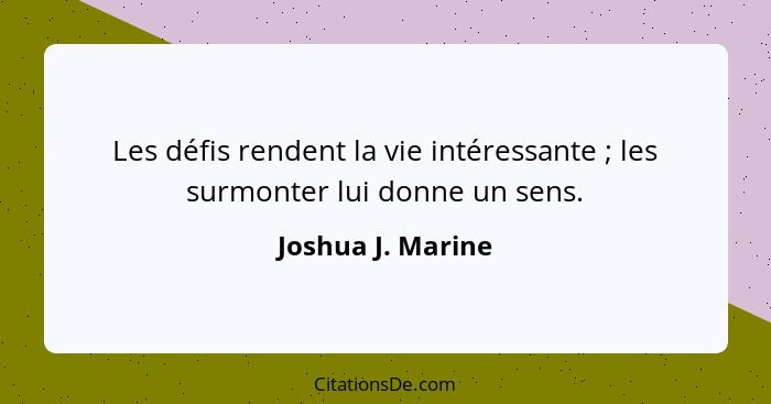 Les défis rendent la vie intéressante ; les surmonter lui donne un sens.... - Joshua J. Marine