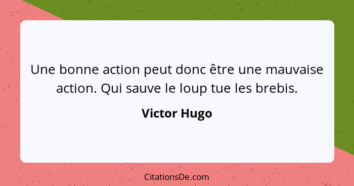 Une bonne action peut donc être une mauvaise action. Qui sauve le loup tue les brebis.... - Victor Hugo