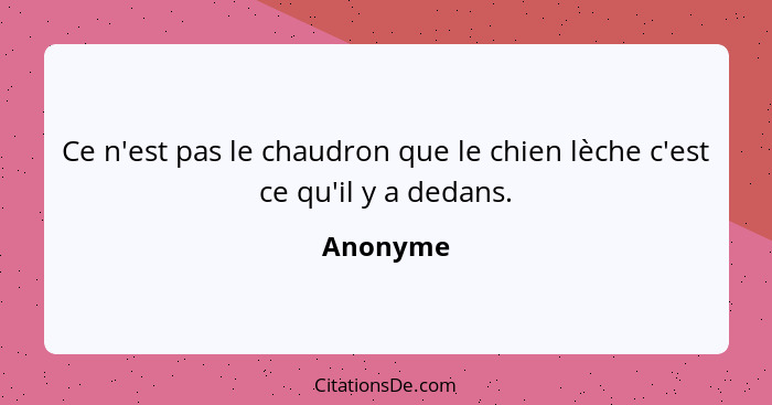 Ce n'est pas le chaudron que le chien lèche c'est ce qu'il y a dedans.... - Anonyme