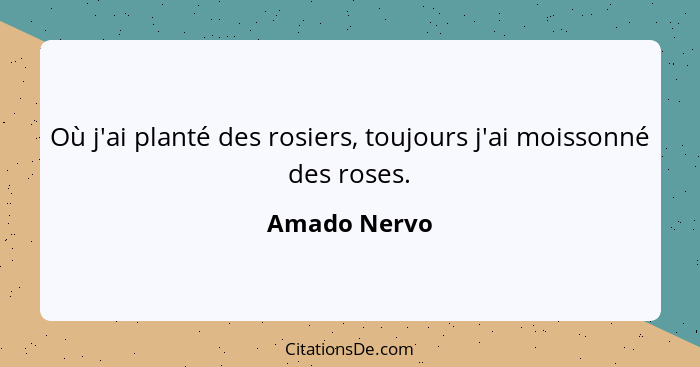 Où j'ai planté des rosiers, toujours j'ai moissonné des roses.... - Amado Nervo