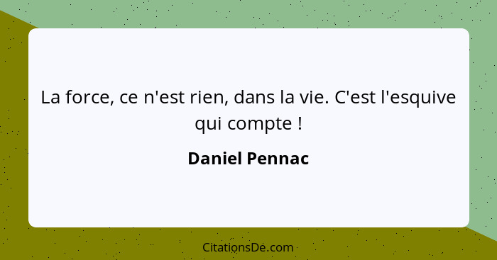 La force, ce n'est rien, dans la vie. C'est l'esquive qui compte !... - Daniel Pennac