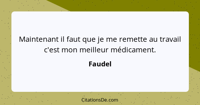 Maintenant il faut que je me remette au travail c'est mon meilleur médicament.... - Faudel