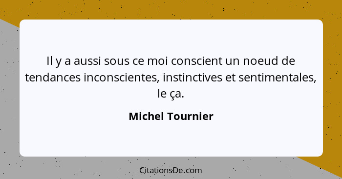 Il y a aussi sous ce moi conscient un noeud de tendances inconscientes, instinctives et sentimentales, le ça.... - Michel Tournier