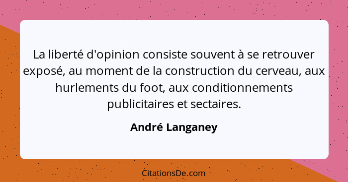 La liberté d'opinion consiste souvent à se retrouver exposé, au moment de la construction du cerveau, aux hurlements du foot, aux con... - André Langaney