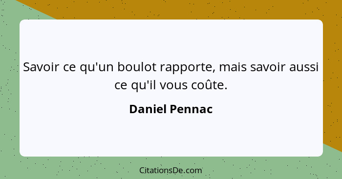 Savoir ce qu'un boulot rapporte, mais savoir aussi ce qu'il vous coûte.... - Daniel Pennac