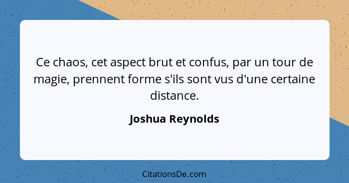 Ce chaos, cet aspect brut et confus, par un tour de magie, prennent forme s'ils sont vus d'une certaine distance.... - Joshua Reynolds