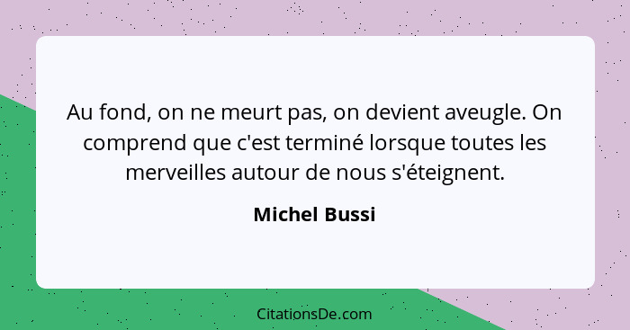 Au fond, on ne meurt pas, on devient aveugle. On comprend que c'est terminé lorsque toutes les merveilles autour de nous s'éteignent.... - Michel Bussi