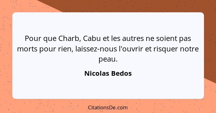 Pour que Charb, Cabu et les autres ne soient pas morts pour rien, laissez-nous l'ouvrir et risquer notre peau.... - Nicolas Bedos