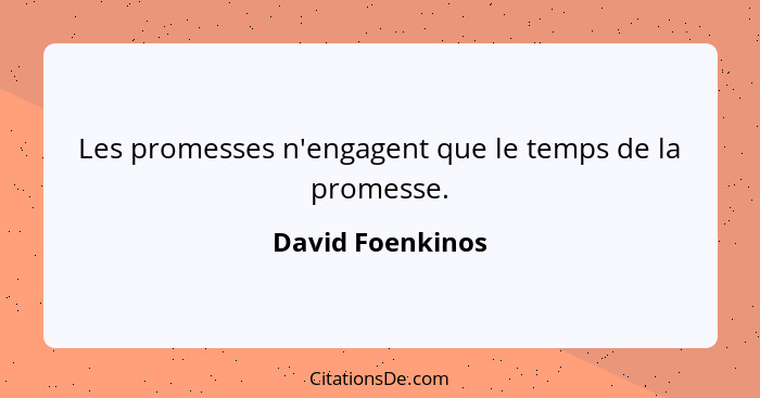 Les promesses n'engagent que le temps de la promesse.... - David Foenkinos