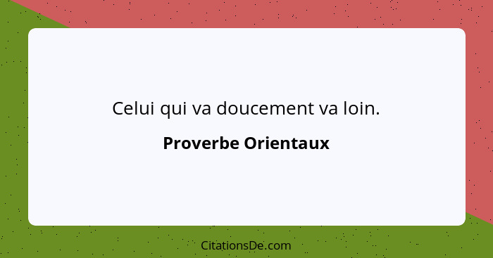 Celui qui va doucement va loin.... - Proverbe Orientaux