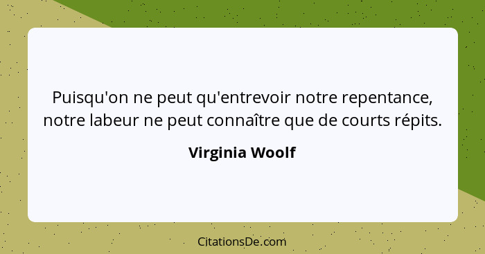 Puisqu'on ne peut qu'entrevoir notre repentance, notre labeur ne peut connaître que de courts répits.... - Virginia Woolf