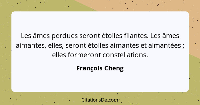 Les âmes perdues seront étoiles filantes. Les âmes aimantes, elles, seront étoiles aimantes et aimantées ; elles formeront const... - François Cheng