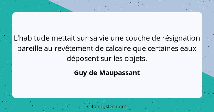 L'habitude mettait sur sa vie une couche de résignation pareille au revêtement de calcaire que certaines eaux déposent sur les obj... - Guy de Maupassant