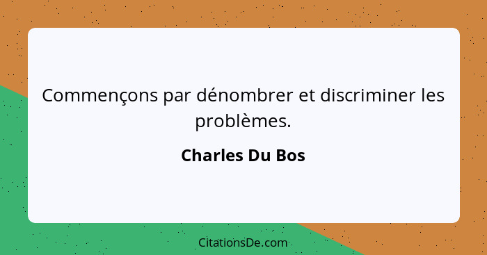 Commençons par dénombrer et discriminer les problèmes.... - Charles Du Bos