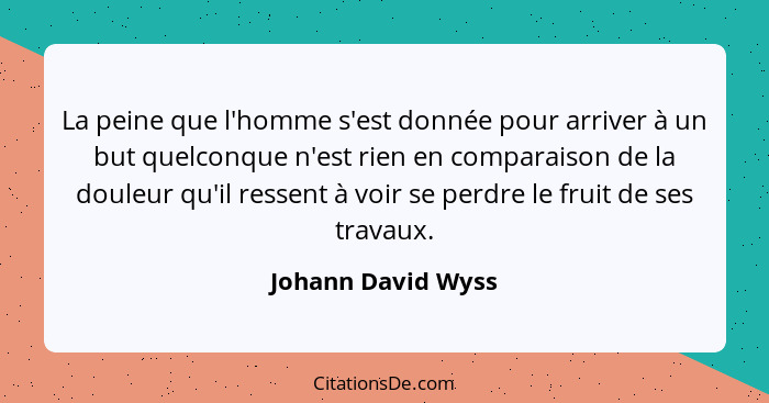 La peine que l'homme s'est donnée pour arriver à un but quelconque n'est rien en comparaison de la douleur qu'il ressent à voir se... - Johann David Wyss