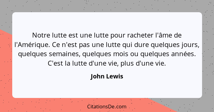 Notre lutte est une lutte pour racheter l'âme de l'Amérique. Ce n'est pas une lutte qui dure quelques jours, quelques semaines, quelques... - John Lewis