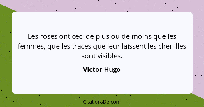 Les roses ont ceci de plus ou de moins que les femmes, que les traces que leur laissent les chenilles sont visibles.... - Victor Hugo