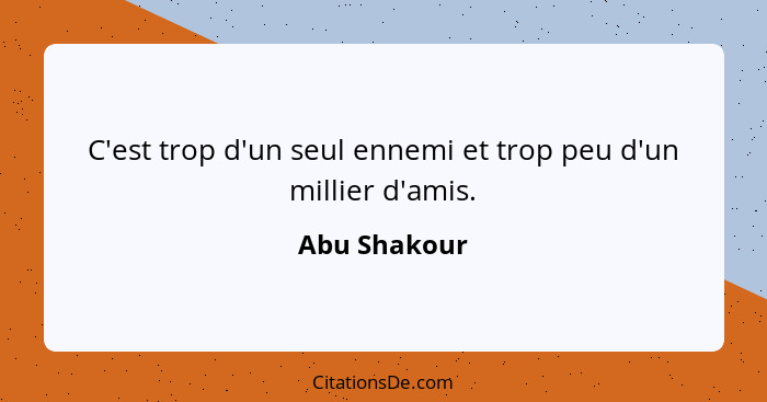 C'est trop d'un seul ennemi et trop peu d'un millier d'amis.... - Abu Shakour