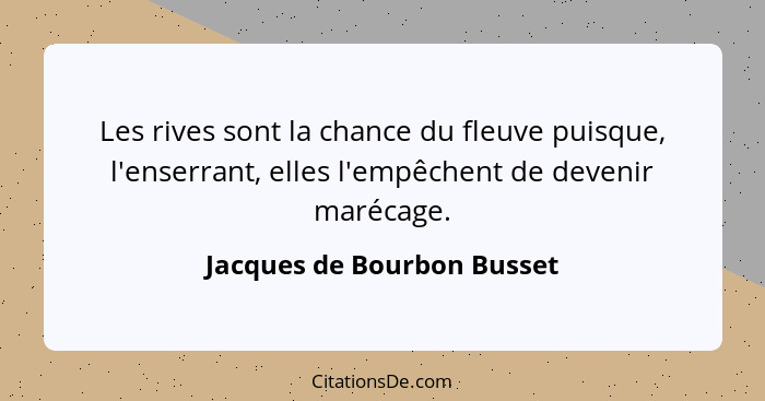 Les rives sont la chance du fleuve puisque, l'enserrant, elles l'empêchent de devenir marécage.... - Jacques de Bourbon Busset