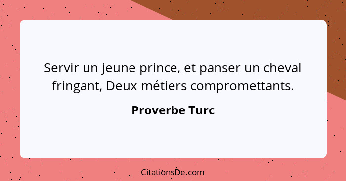 Servir un jeune prince, et panser un cheval fringant, Deux métiers compromettants.... - Proverbe Turc