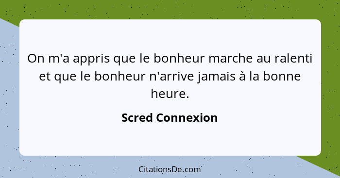 On m'a appris que le bonheur marche au ralenti et que le bonheur n'arrive jamais à la bonne heure.... - Scred Connexion