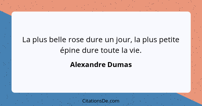 La plus belle rose dure un jour, la plus petite épine dure toute la vie.... - Alexandre Dumas