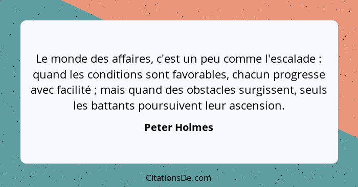 Le monde des affaires, c'est un peu comme l'escalade : quand les conditions sont favorables, chacun progresse avec facilité ;... - Peter Holmes