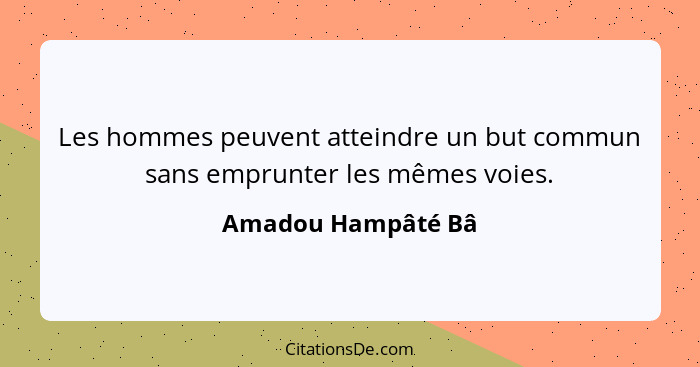 Les hommes peuvent atteindre un but commun sans emprunter les mêmes voies.... - Amadou Hampâté Bâ