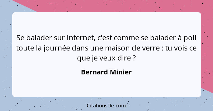 Se balader sur Internet, c'est comme se balader à poil toute la journée dans une maison de verre : tu vois ce que je veux dire&n... - Bernard Minier