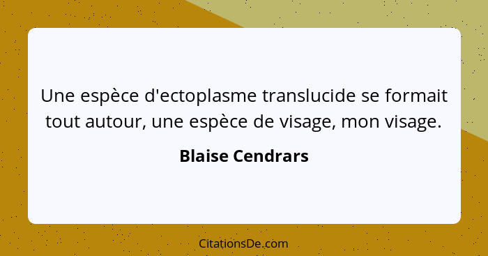 Une espèce d'ectoplasme translucide se formait tout autour, une espèce de visage, mon visage.... - Blaise Cendrars