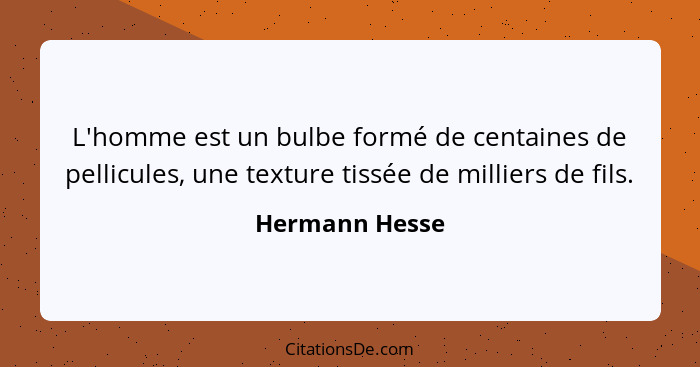 L'homme est un bulbe formé de centaines de pellicules, une texture tissée de milliers de fils.... - Hermann Hesse