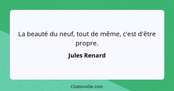 La beauté du neuf, tout de même, c'est d'être propre.... - Jules Renard