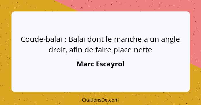 Coude-balai : Balai dont le manche a un angle droit, afin de faire place nette... - Marc Escayrol