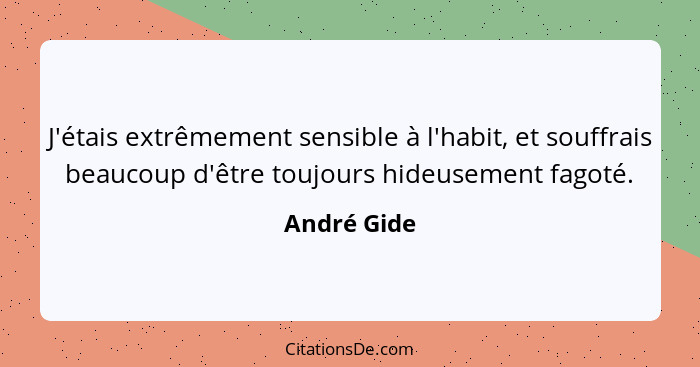 J'étais extrêmement sensible à l'habit, et souffrais beaucoup d'être toujours hideusement fagoté.... - André Gide