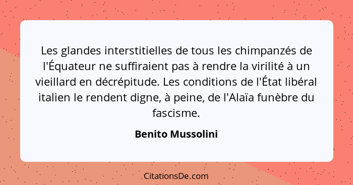 Les glandes interstitielles de tous les chimpanzés de l'Équateur ne suffiraient pas à rendre la virilité à un vieillard en décrépit... - Benito Mussolini