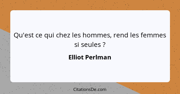 Qu'est ce qui chez les hommes, rend les femmes si seules ?... - Elliot Perlman