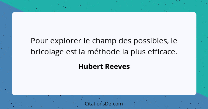 Pour explorer le champ des possibles, le bricolage est la méthode la plus efficace.... - Hubert Reeves