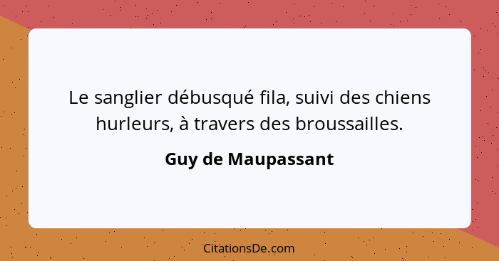 Le sanglier débusqué fila, suivi des chiens hurleurs, à travers des broussailles.... - Guy de Maupassant