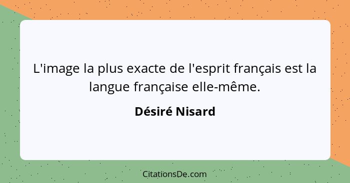 L'image la plus exacte de l'esprit français est la langue française elle-même.... - Désiré Nisard