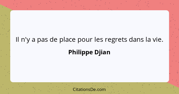 Il n'y a pas de place pour les regrets dans la vie.... - Philippe Djian