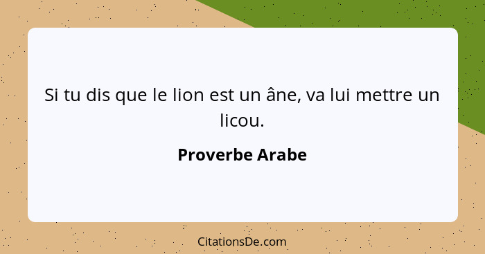 Si tu dis que le lion est un âne, va lui mettre un licou.... - Proverbe Arabe