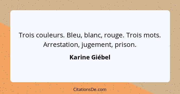 Trois couleurs. Bleu, blanc, rouge. Trois mots. Arrestation, jugement, prison.... - Karine Giébel