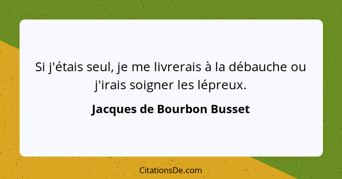 Si j'étais seul, je me livrerais à la débauche ou j'irais soigner les lépreux.... - Jacques de Bourbon Busset