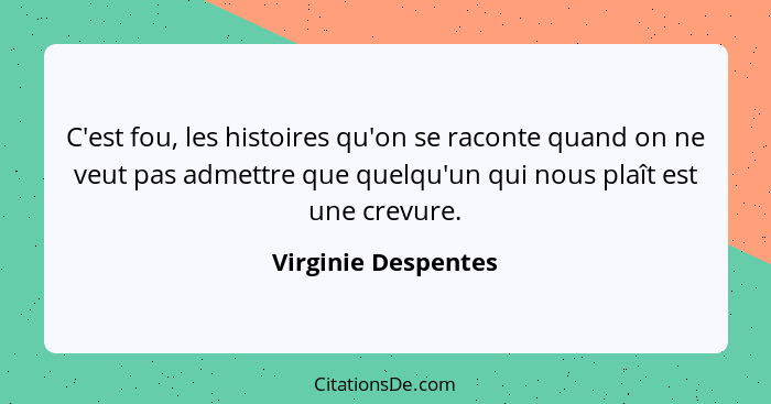 C'est fou, les histoires qu'on se raconte quand on ne veut pas admettre que quelqu'un qui nous plaît est une crevure.... - Virginie Despentes