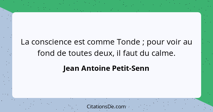 La conscience est comme Tonde ; pour voir au fond de toutes deux, il faut du calme.... - Jean Antoine Petit-Senn