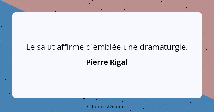 Le salut affirme d'emblée une dramaturgie.... - Pierre Rigal